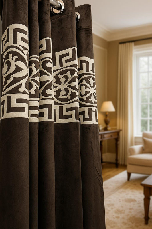 Velvet Curtains with Embroidered Border"