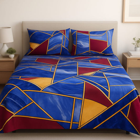 "Vibrant Mosaic – Designer Bedsheet with Pillow Covers"