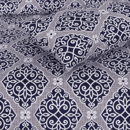 Elegant Navy Blue & White Geometric Bedsheet Set