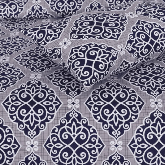 Elegant Navy Blue & White Geometric Bedsheet Set