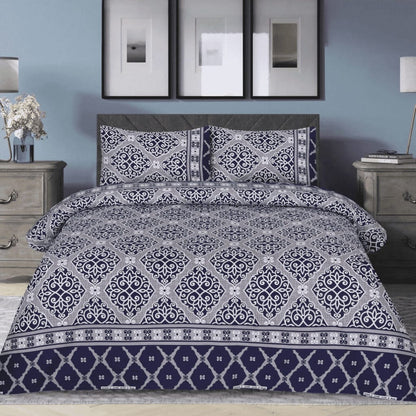 Elegant Navy Blue & White Geometric Bedsheet Set
