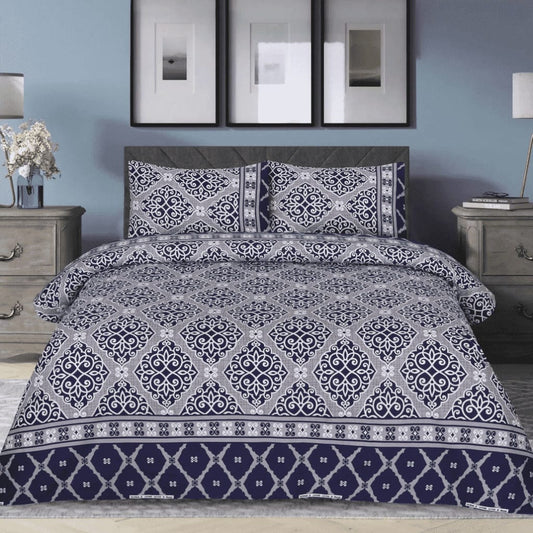 Elegant Navy Blue & White Geometric Bedsheet Set