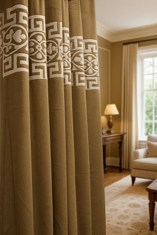 Velvet Curtains with Embroidered Border"